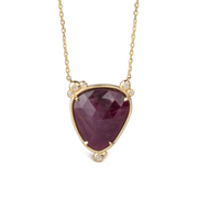 14K Gold Big Drop Ruby Necklace  with 6 diamonds