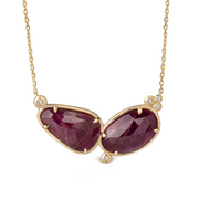 14K Gold Double Ruby Necklace  with 5 diamonds