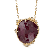 14K Gold Irregular Ruby Necklace  with 6 diamonds