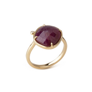 14K Gold Near-round Rose cut Ruby Ring with a Diamond
