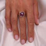 14K Gold Near-round Rose cut Ruby Ring with a Diamond