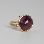 14K Gold Near-round Rose cut Ruby Ring with a Diamond