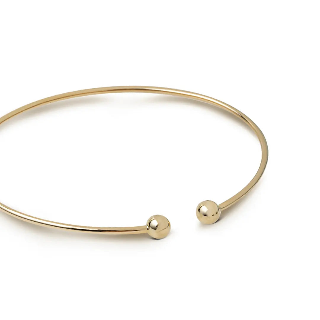14K gold Thin Open Bracelet with 2 bold Dots