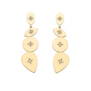14K Gold Four Element Balance Diamond Star Long Earrings