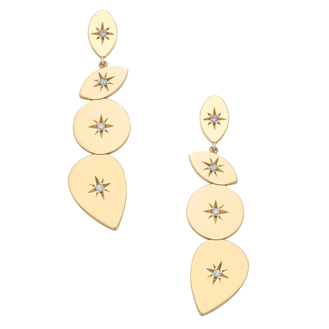 Four Element Balance Diamond Star Long Earrings