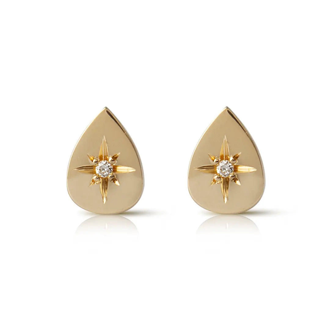 14K Gold Drop Diamond Star Earrings