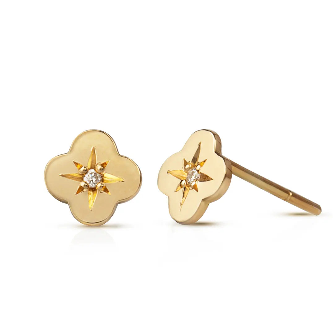 14K Gold Flower Diamond Star Earrings