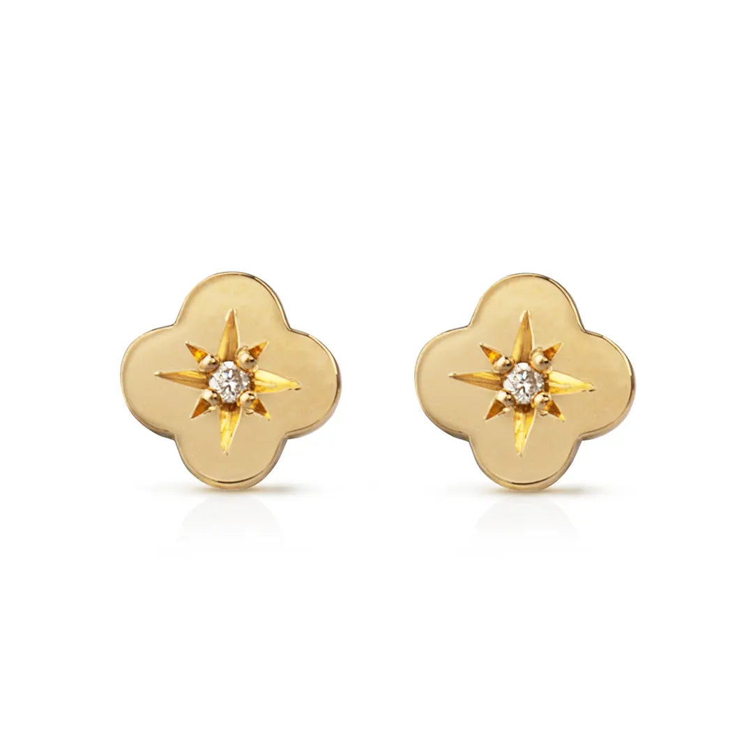 14K Gold Flower Diamond Star Earrings