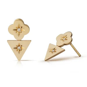 Two Elements, triangle and flower Star Earrings