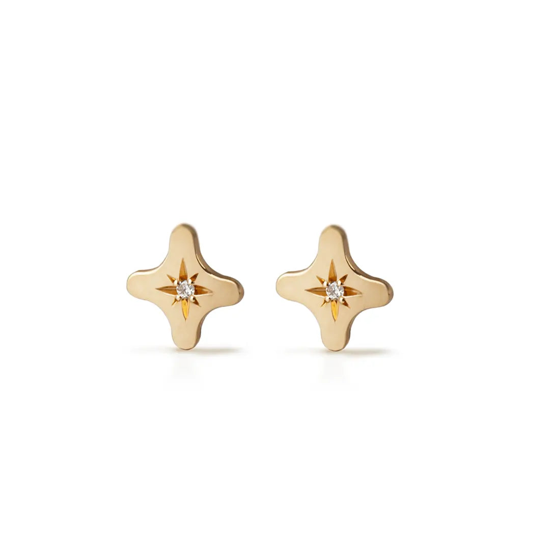 14K Gold Star Diamond Star Earrings