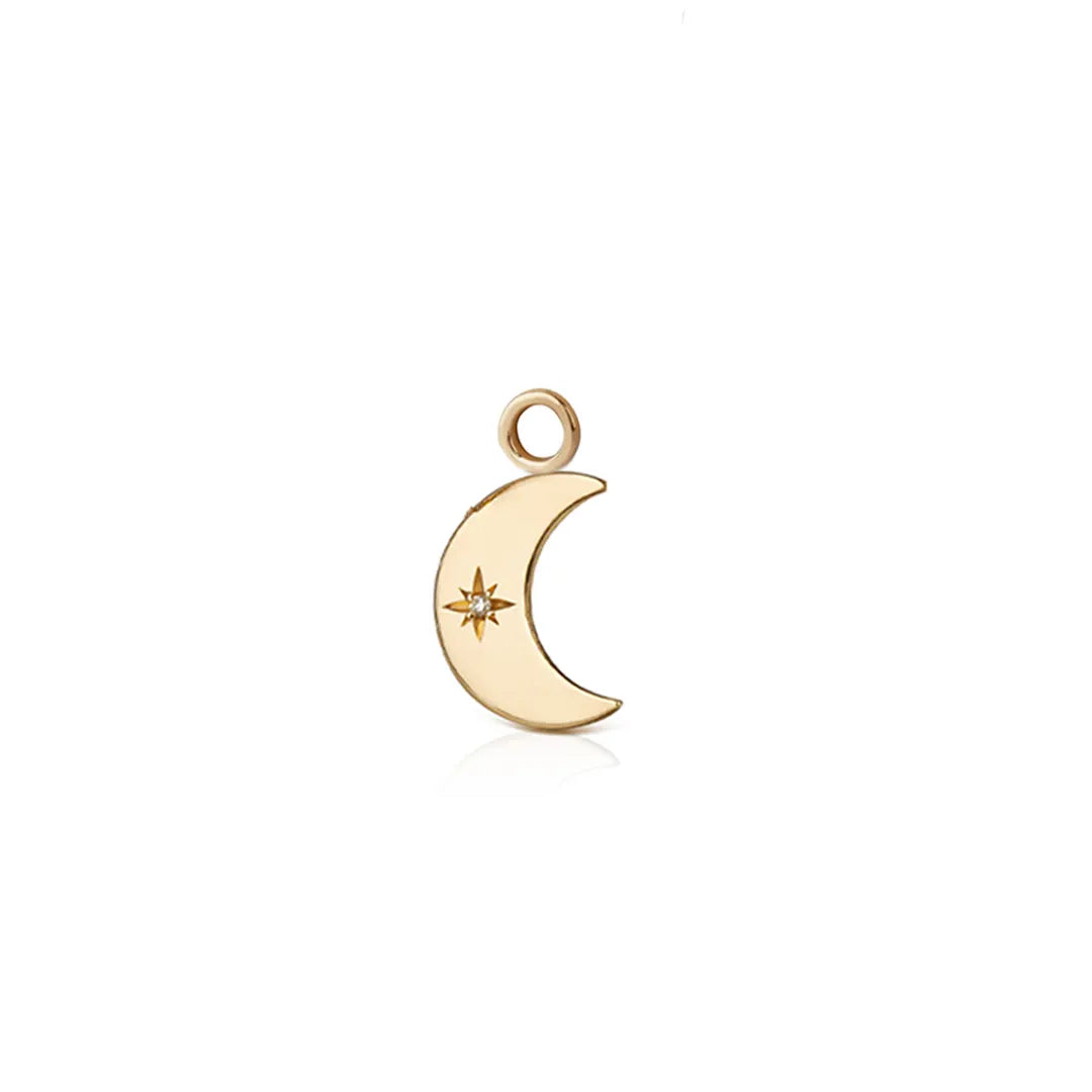 14K Gold Medium Crescent Moon Diamond Star Element