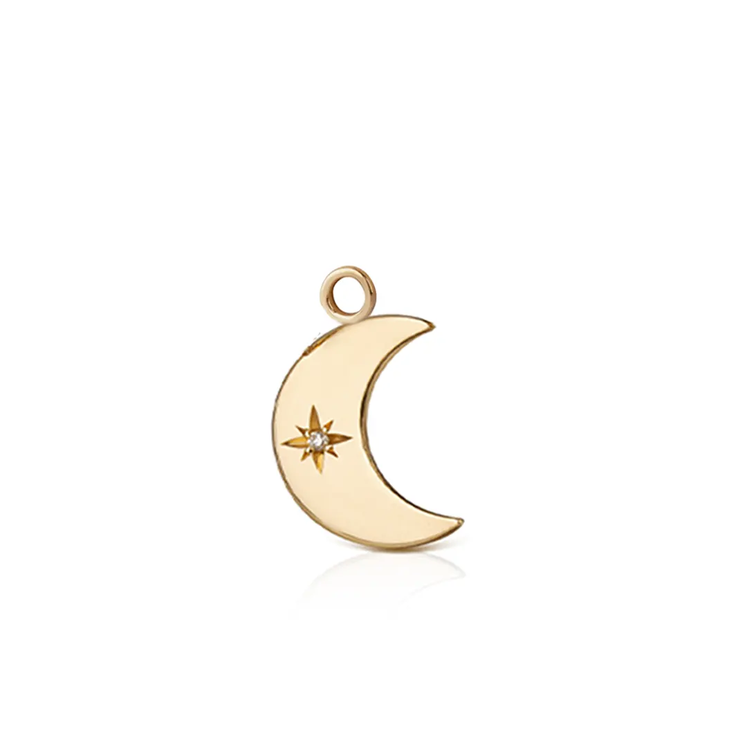 14K Gold Big Crescent Moon Diamond Star Element
