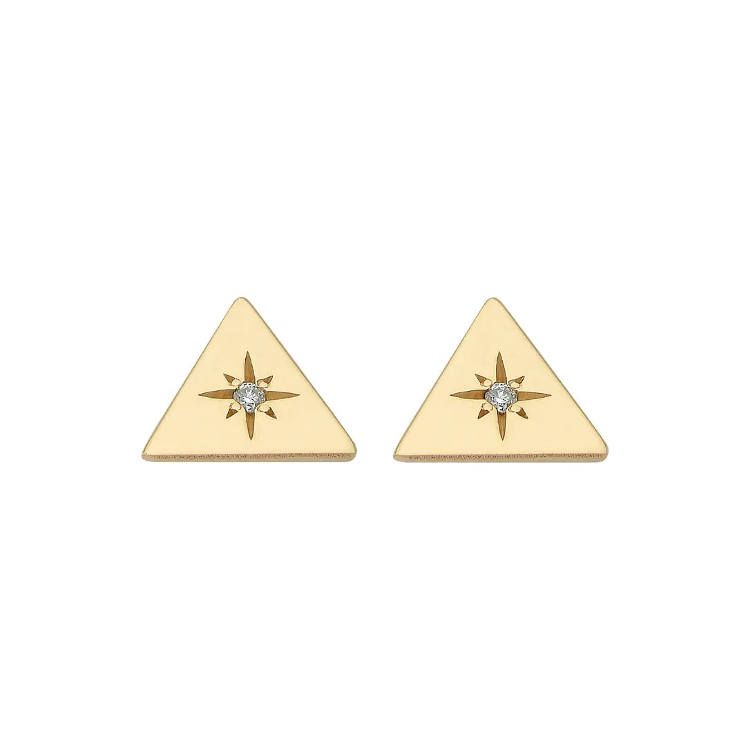 14K Gold Triangle Diamond Star Earrings