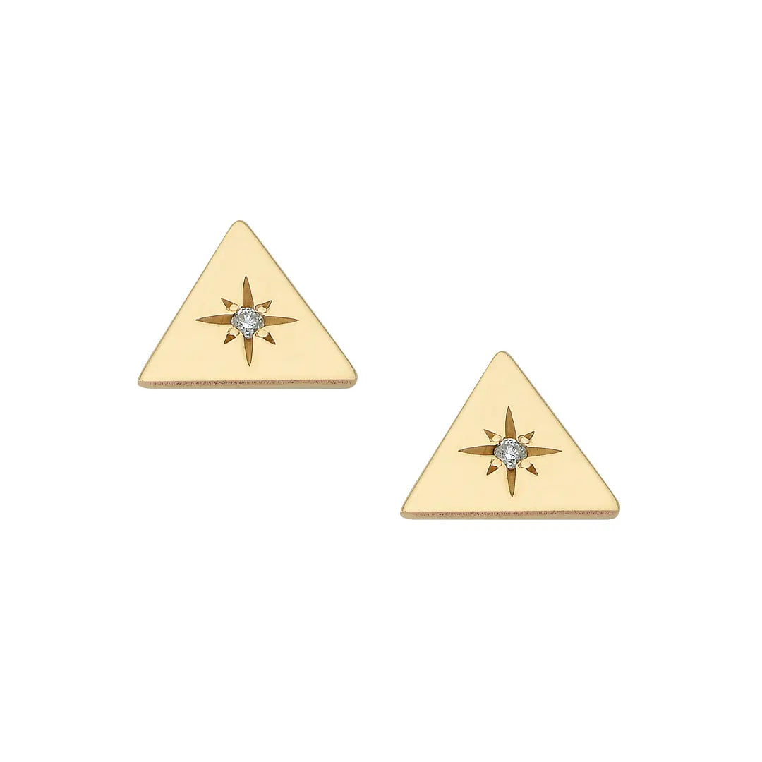 14K Gold Triangle Diamond Star Earrings