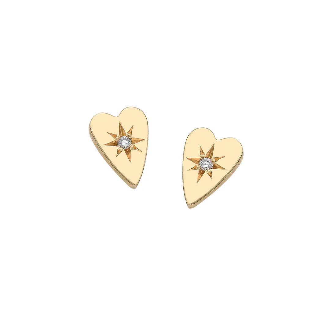 14K Gold Heart Diamond Star Earrings