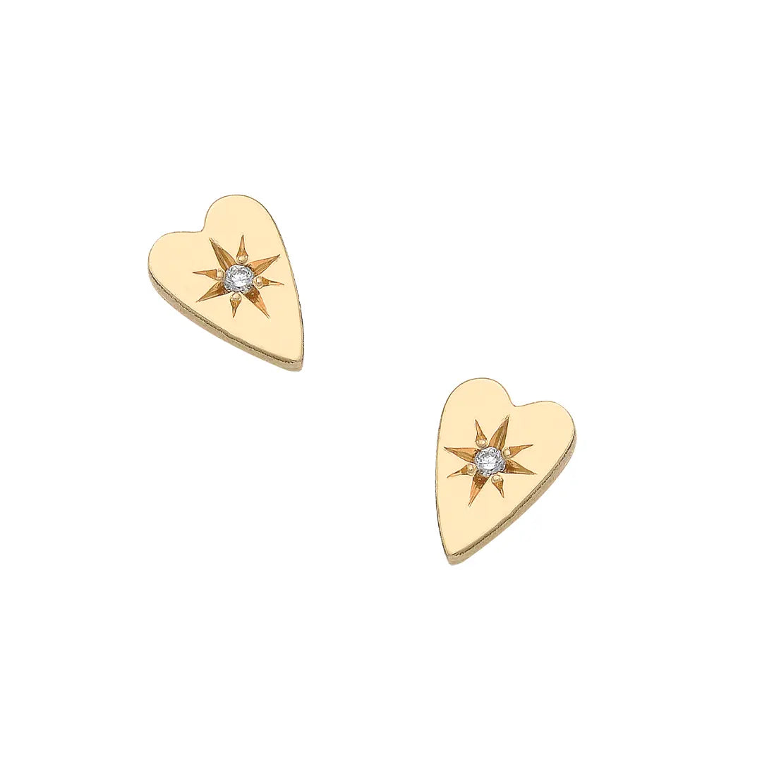 14K Gold Heart Diamond Star Earrings