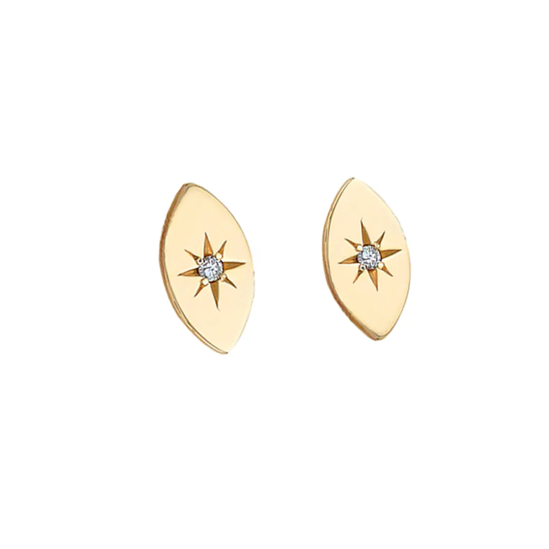 14K Gold Navette Diamond Star Earrings