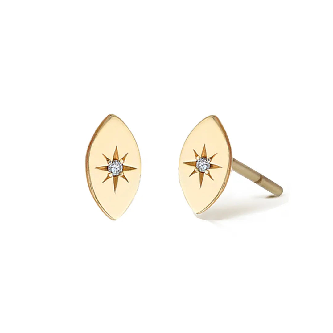 14K Gold Navette Diamond Star Earrings