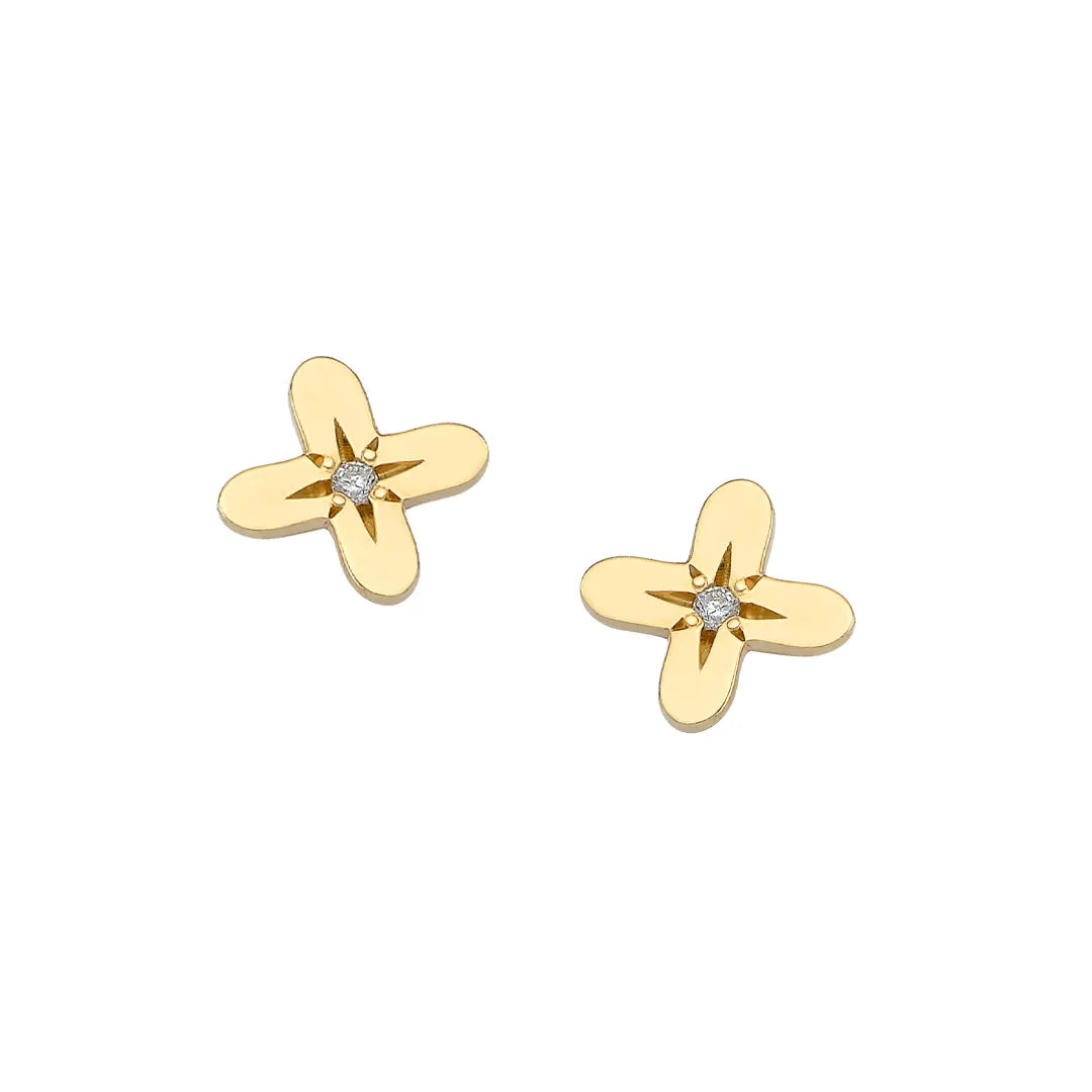 14K Gold Cross Diamond Star Earrings