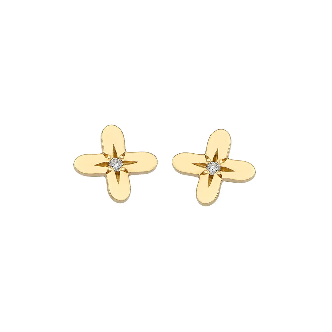 14K Gold Cross Diamond Star Earrings