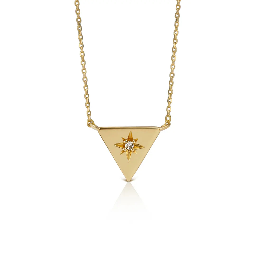 14K Gold Tiny Triangle Diamond Star Necklace