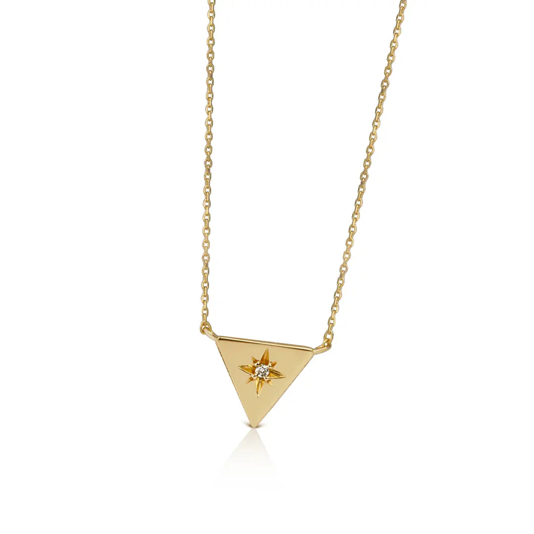 14K Gold Tiny Triangle Diamond Star Necklace