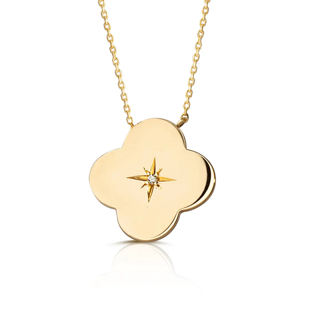14K Gold Flower Diamond Star Necklace (big)