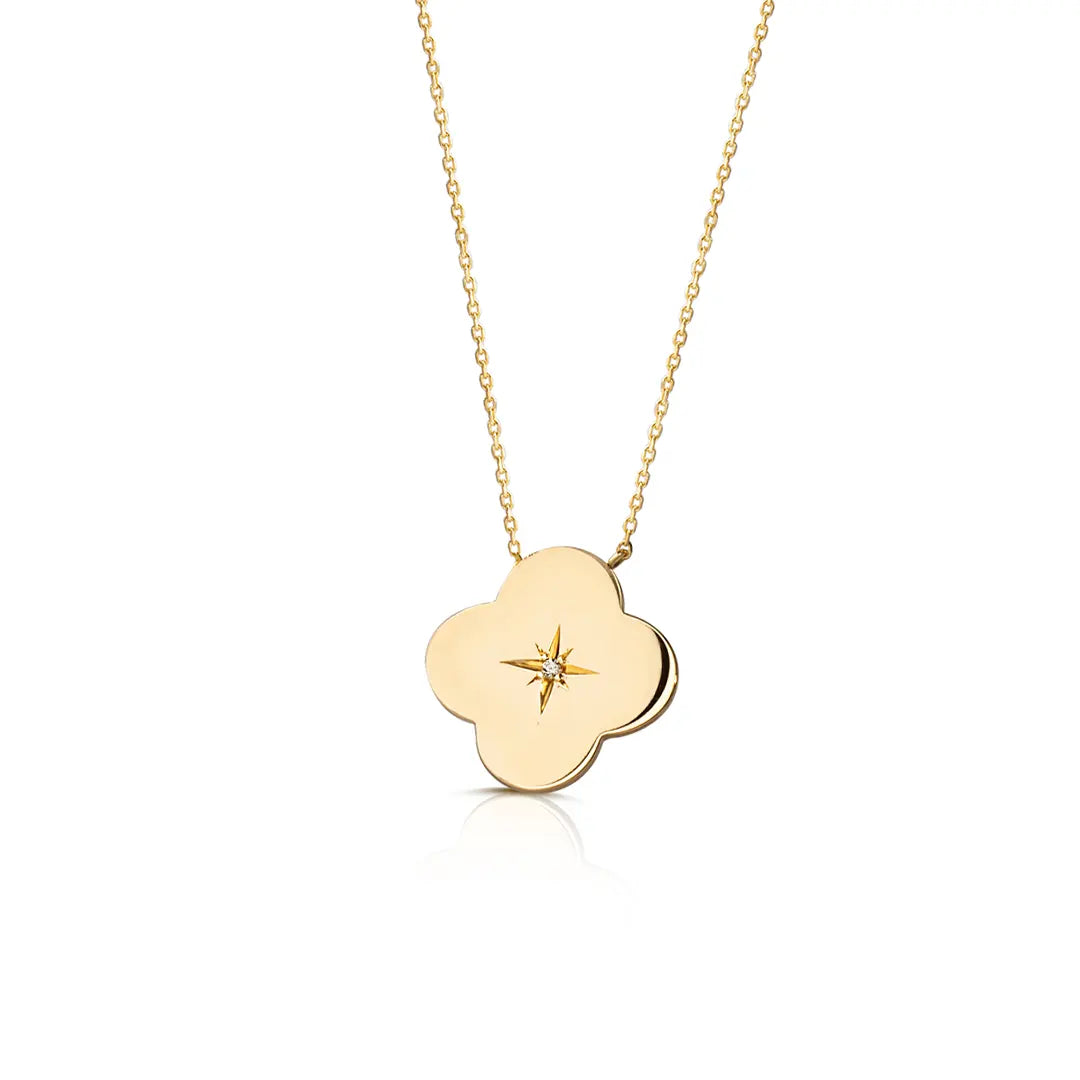 14K Gold Flower Diamond Star Necklace (big)