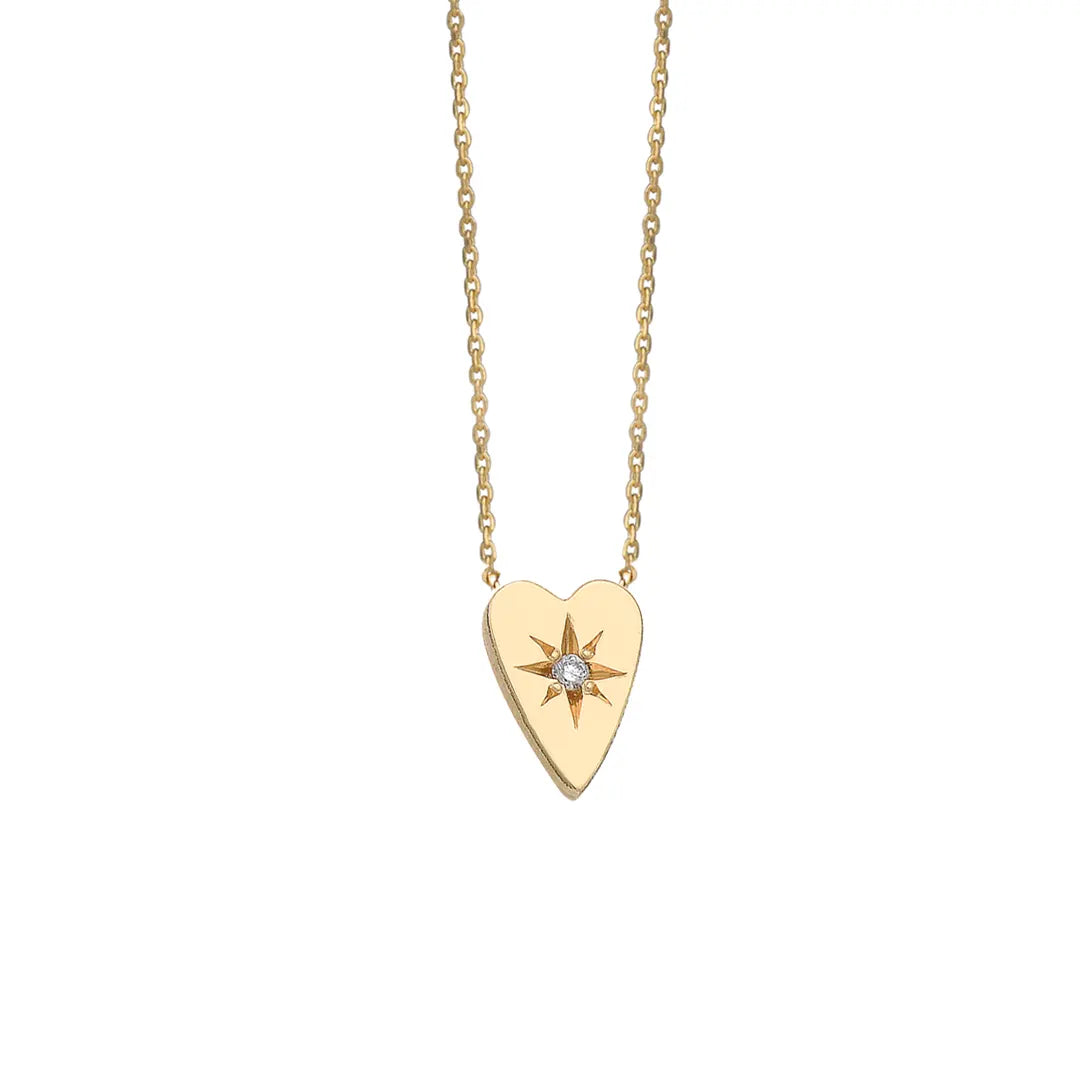 14K Gold Tiny Heart Diamond Star Necklace