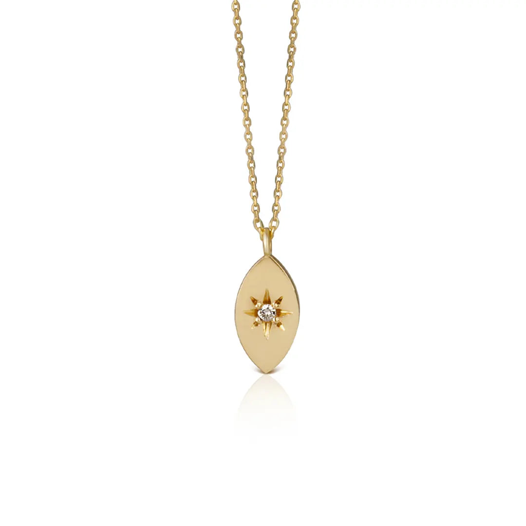 14K Gold Tiny Navette Diamond Star Necklace