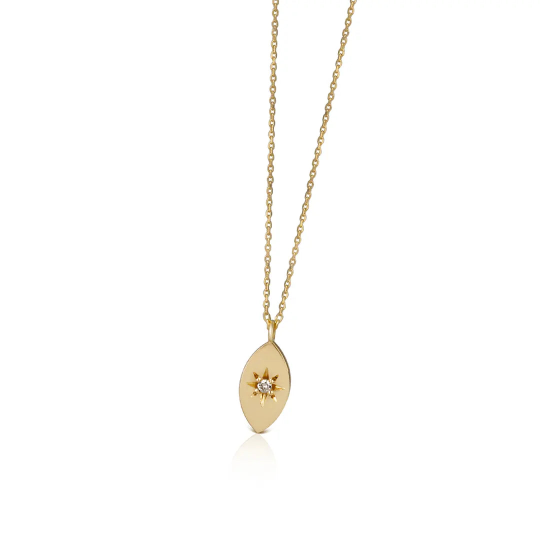 14K Gold Tiny Navette Diamond Star Necklace