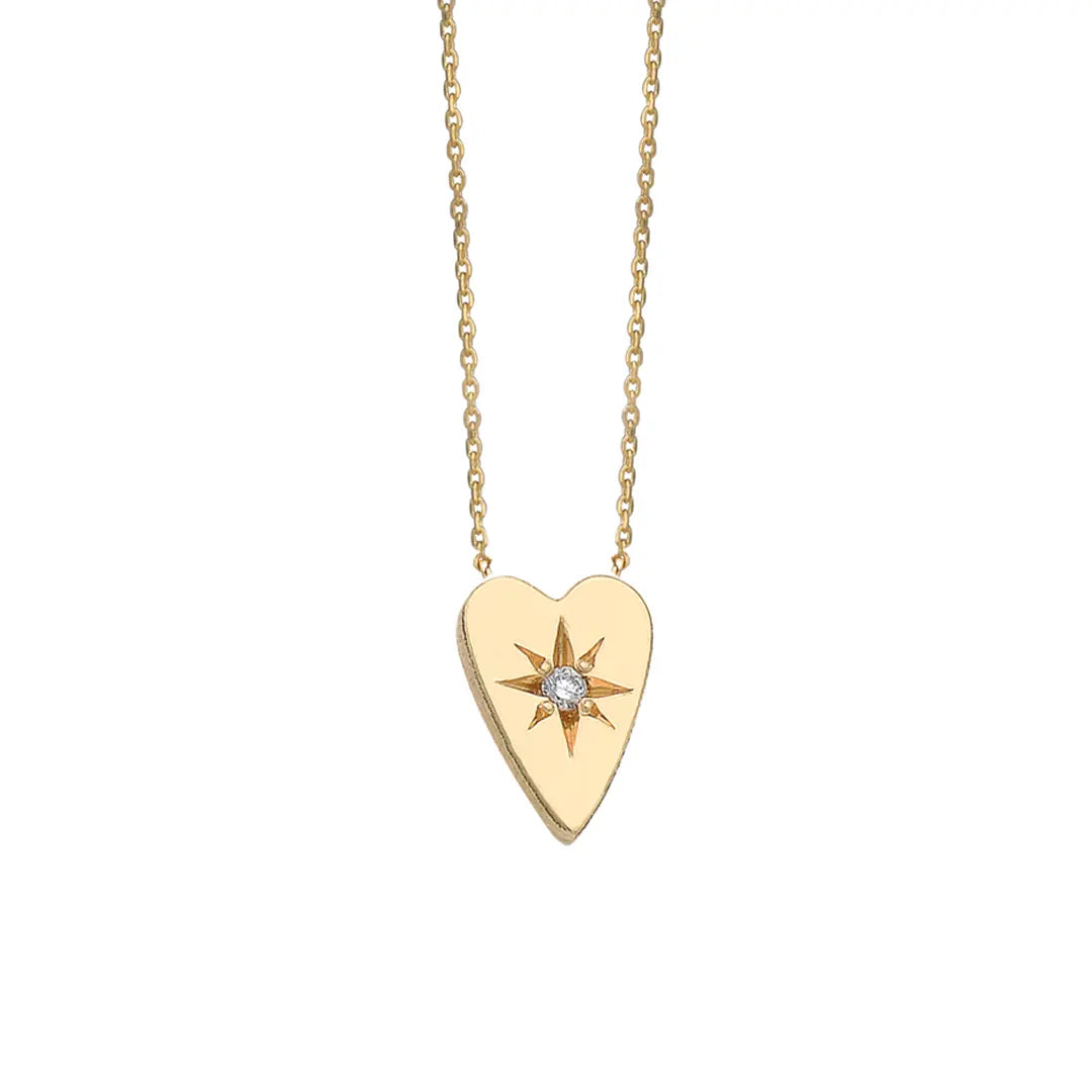 14K Gold Heart Diamond Star Necklace