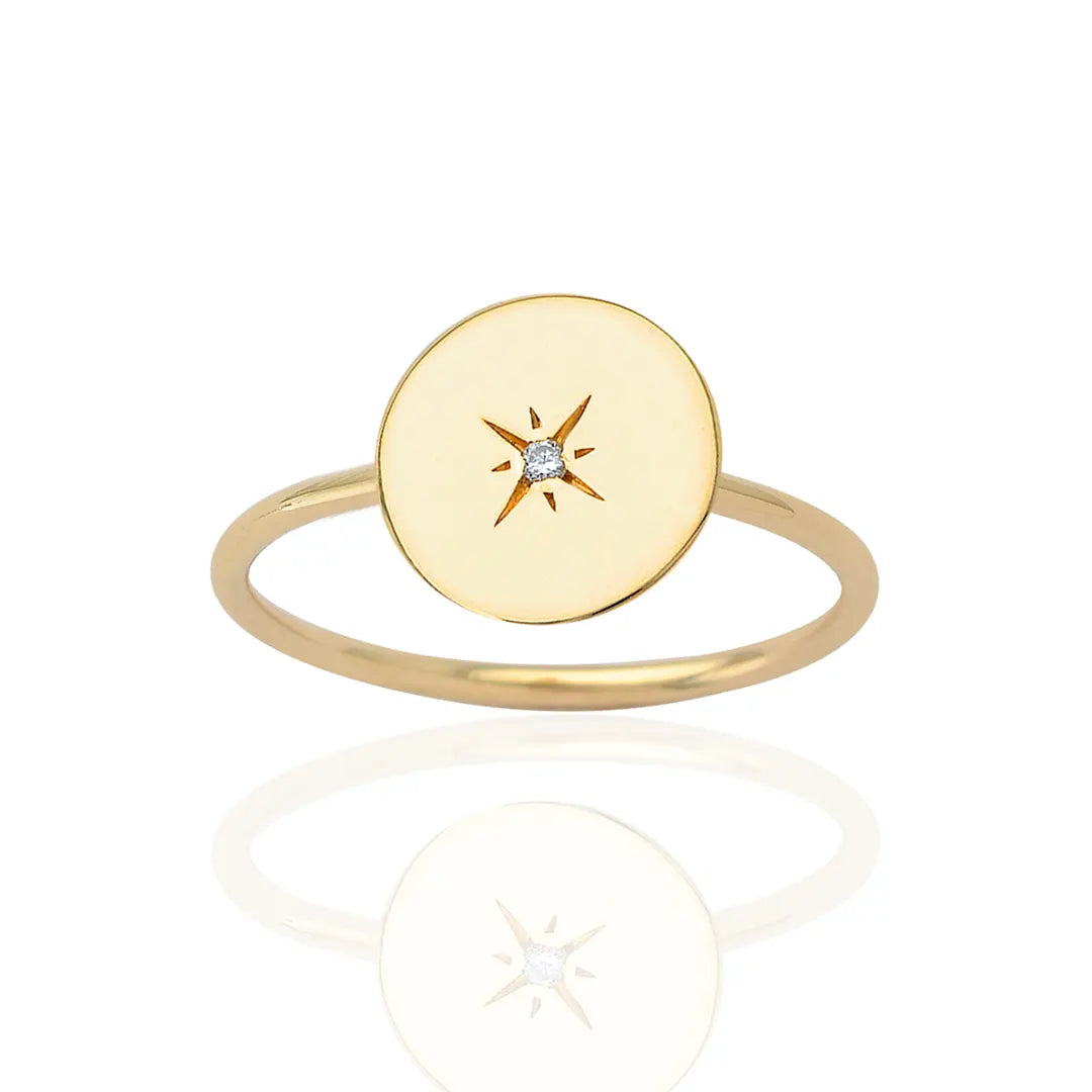 14K Gold Tiny Circle Diamond Star Ring