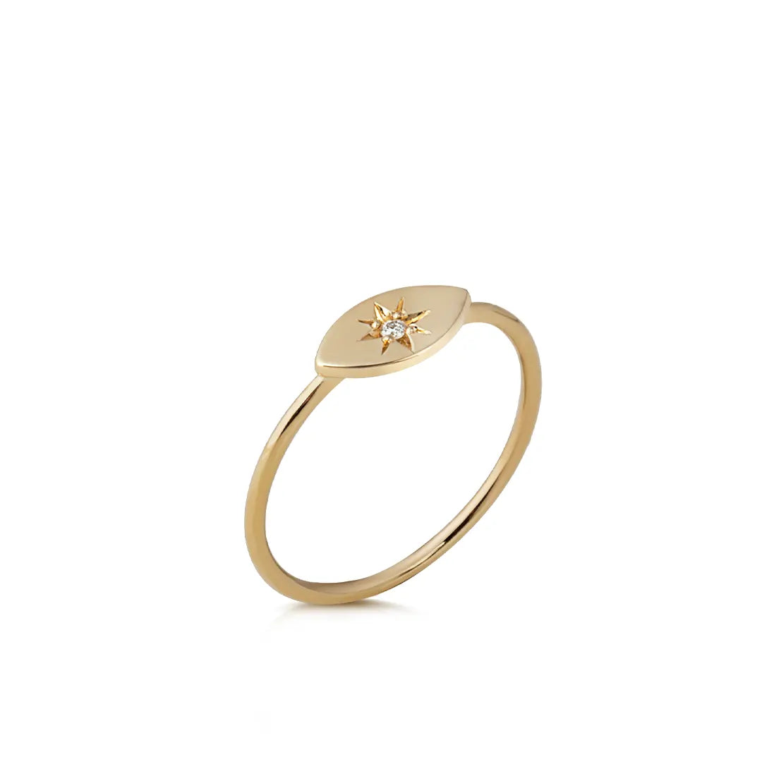 14K Gold Tiny Navette Diamond Star Ring