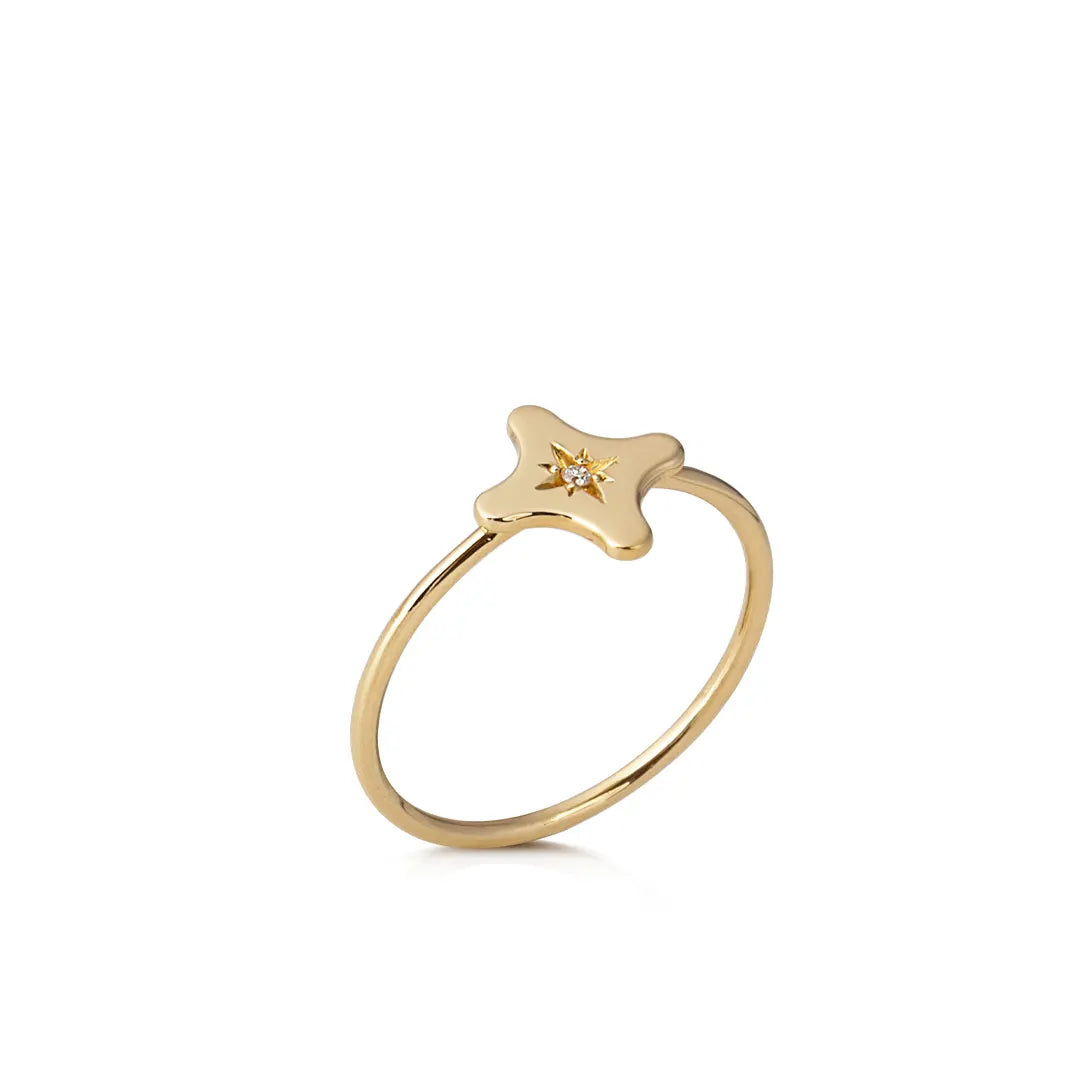 14K Gold Tiny Star Diamond Star Ring
