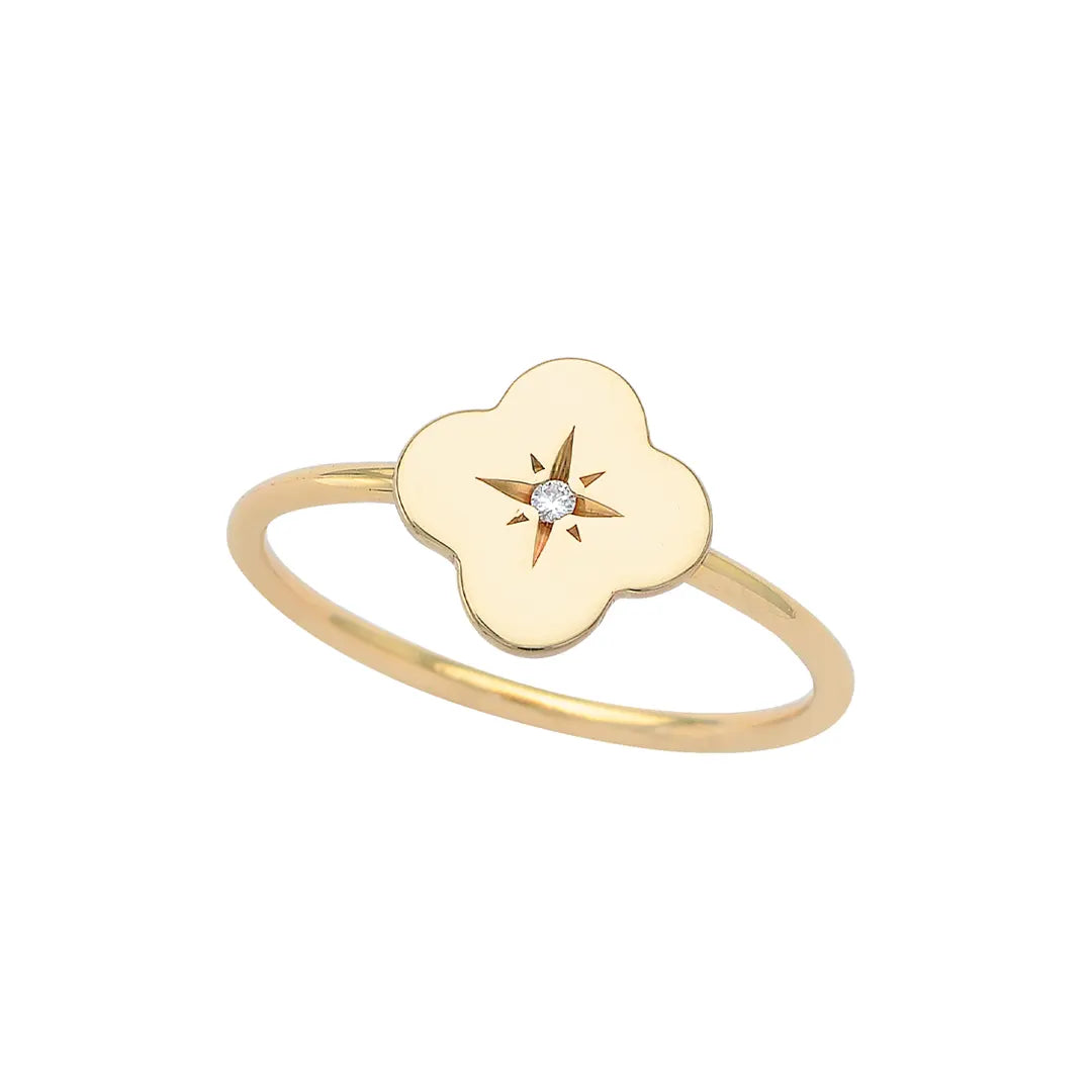 14K Gold Tiny Flower Diamond Star Ring