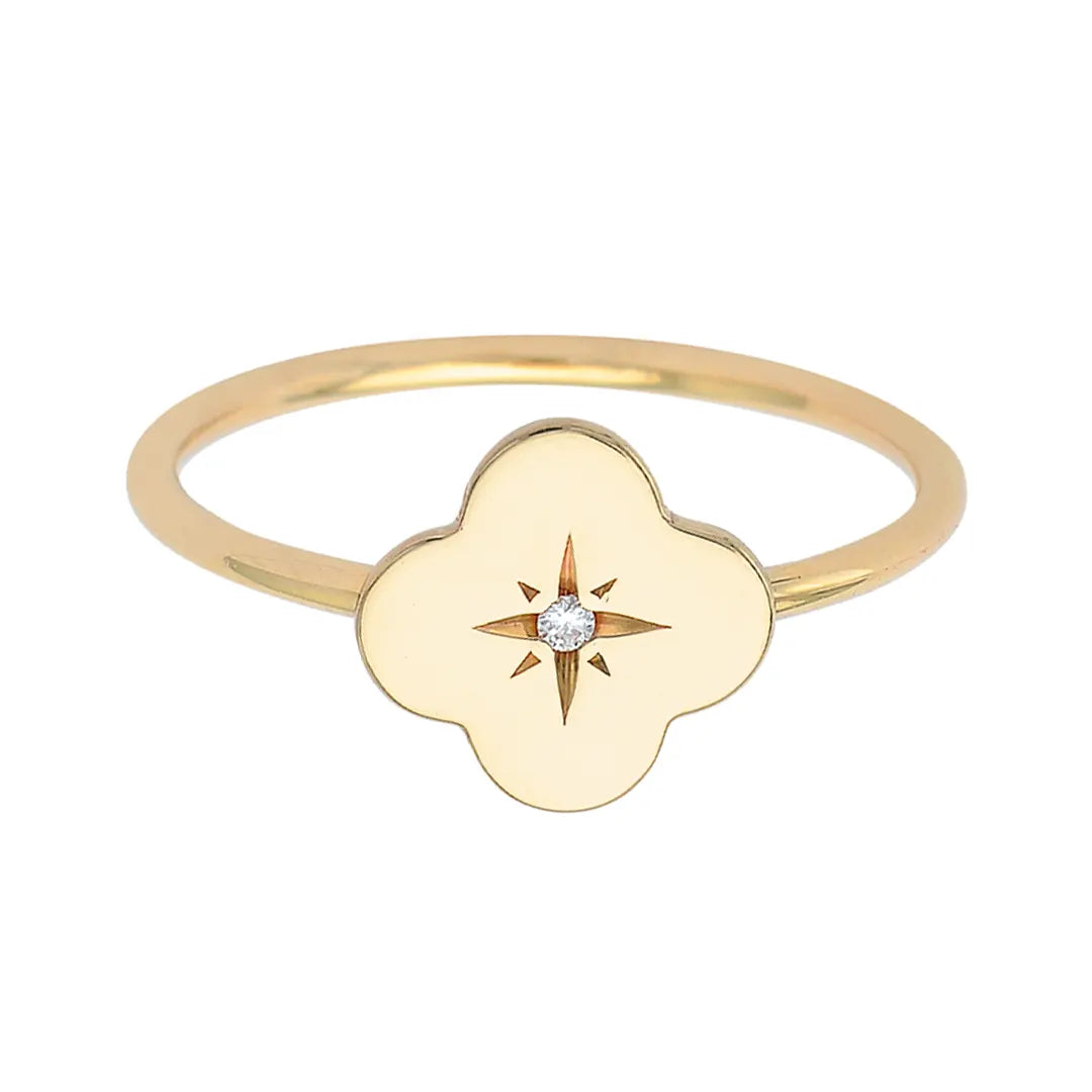 14K Gold Tiny Flower Diamond Star Ring