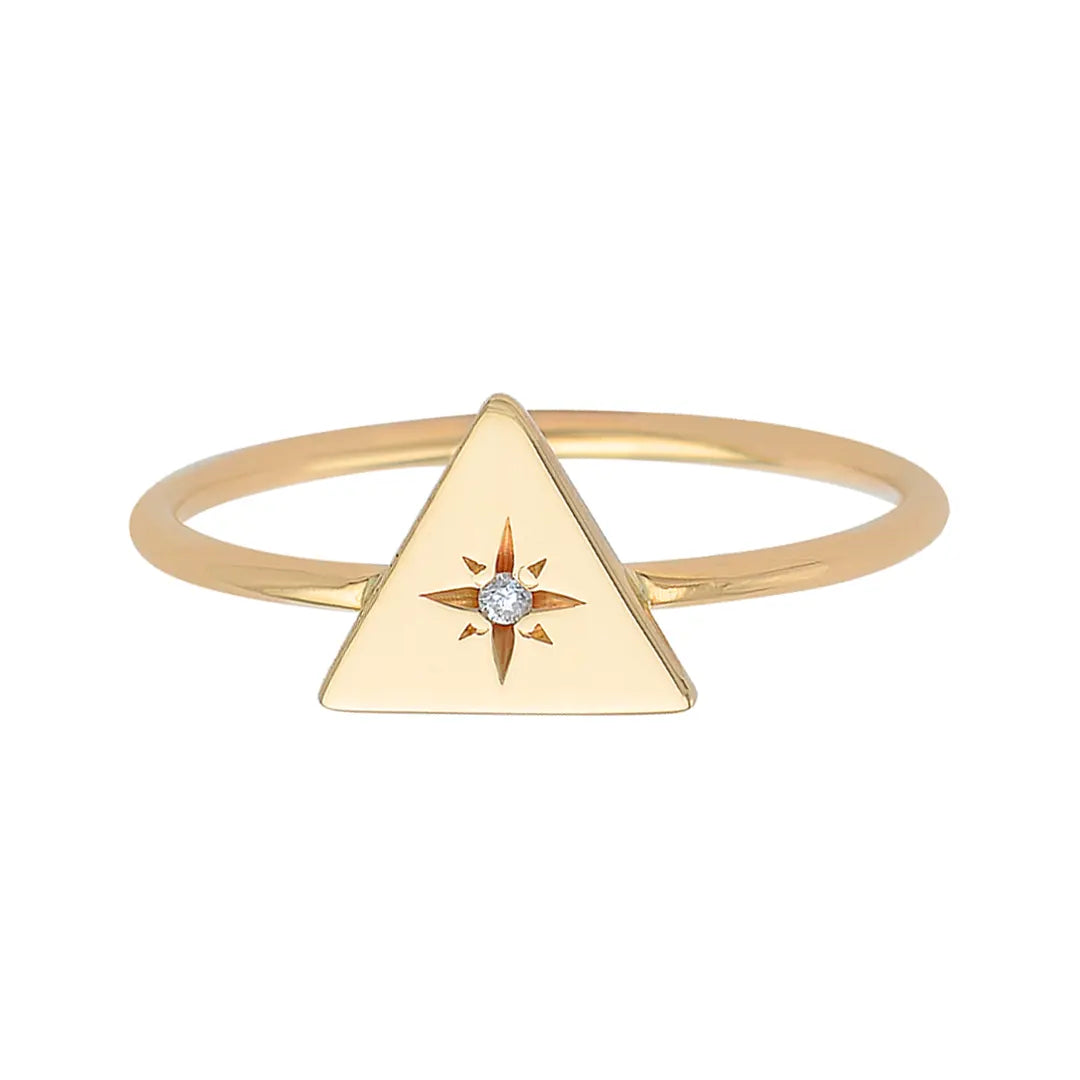 14K Gold Tiny Triangle Diamond Star Ring