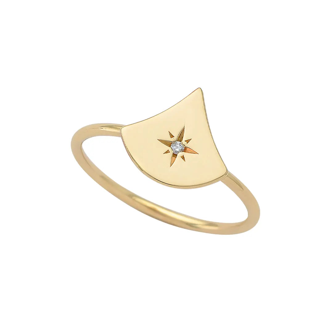 14K Gold Tiny Almost Triangle Diamond Star Ring