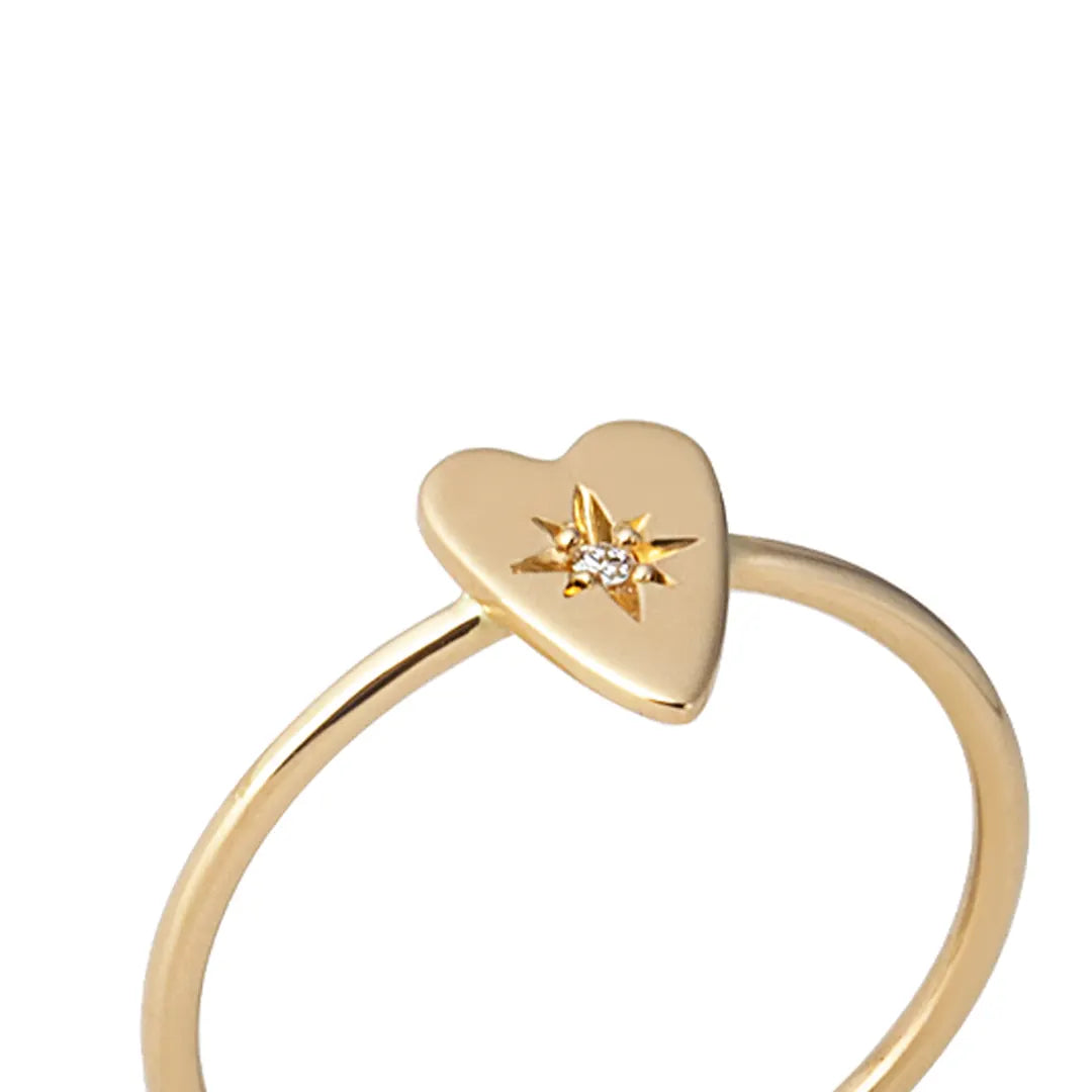 Tiny Heart Diamond Star Ring