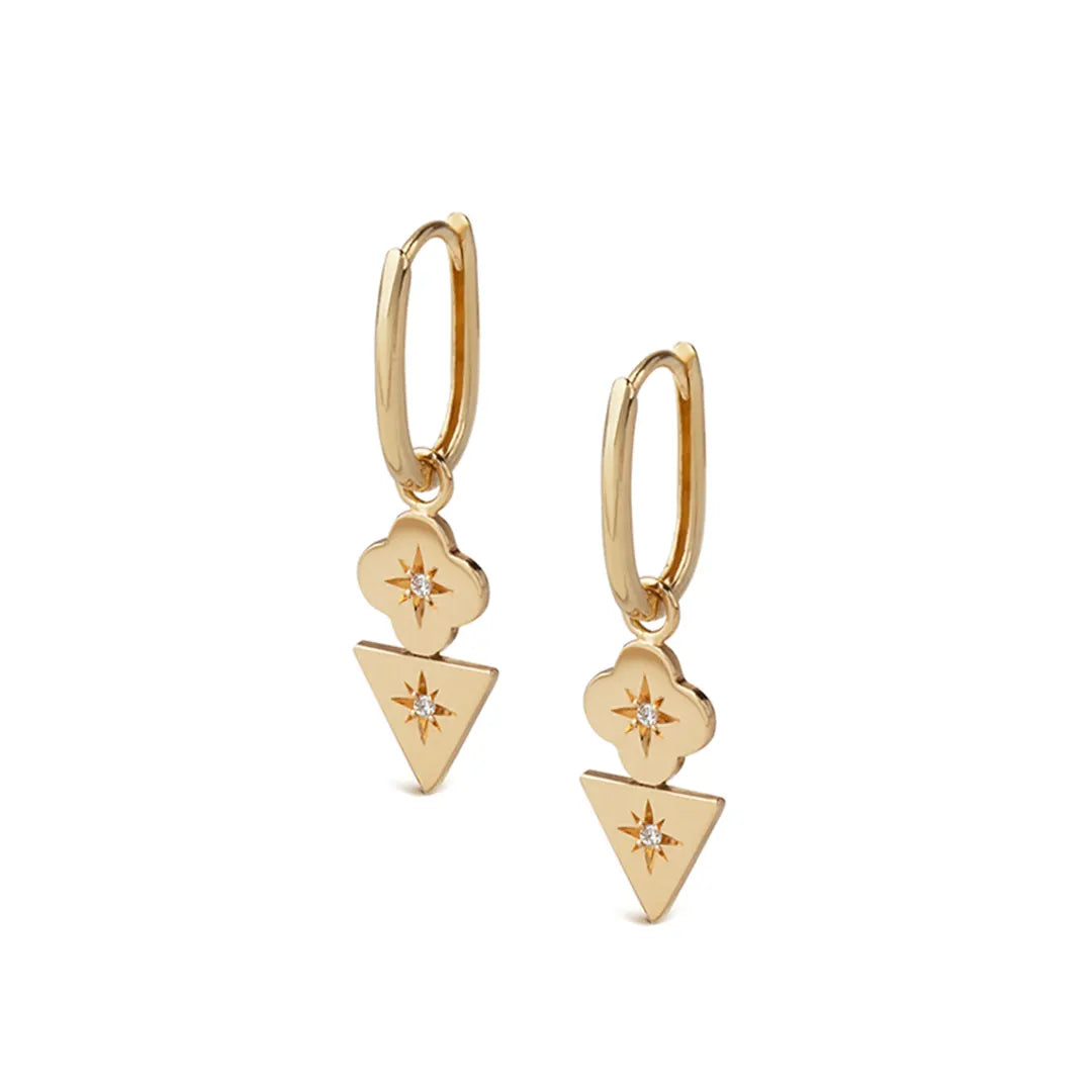 14K Gold Triangle and Flower two element motif