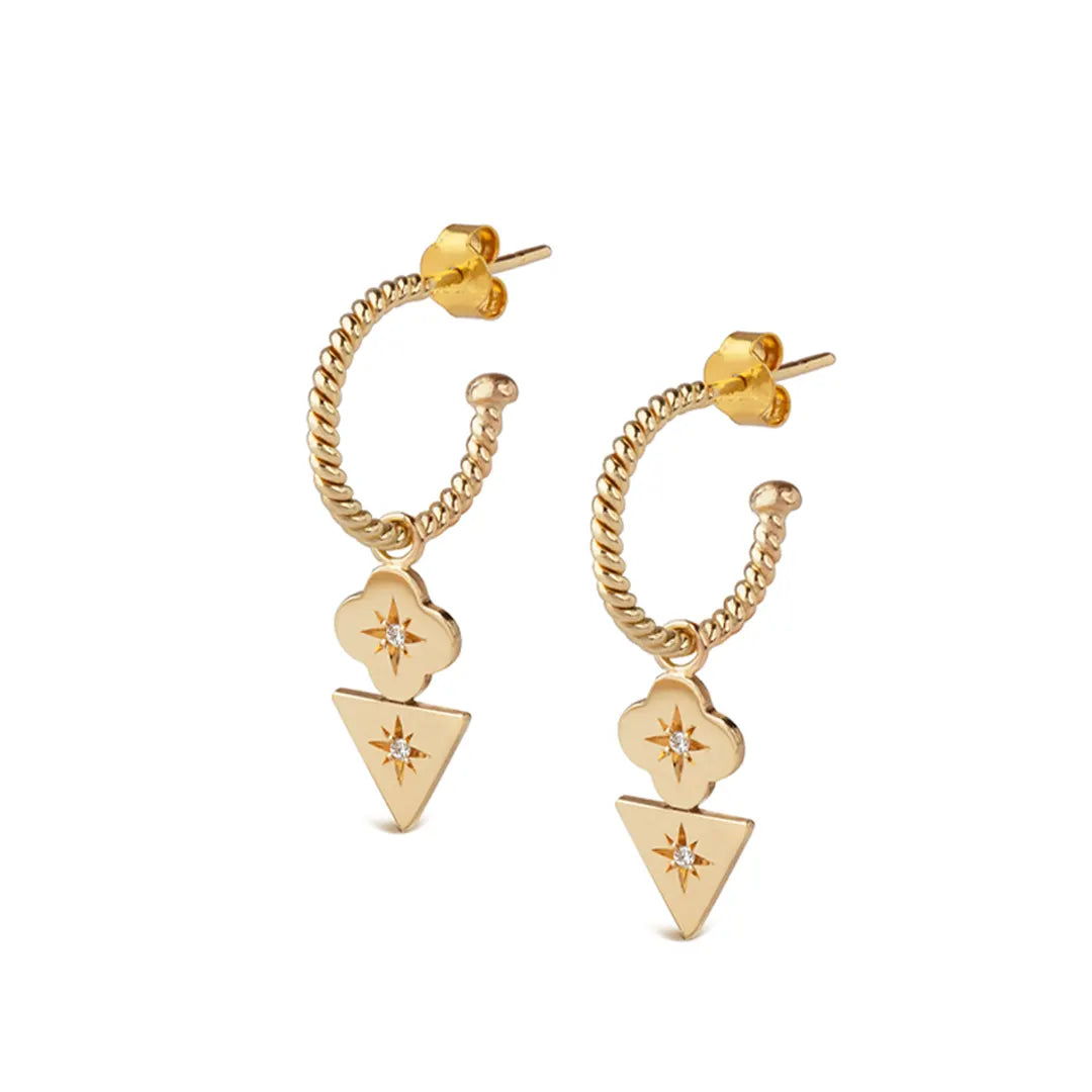 14K Gold Triangle and Flower two element motif