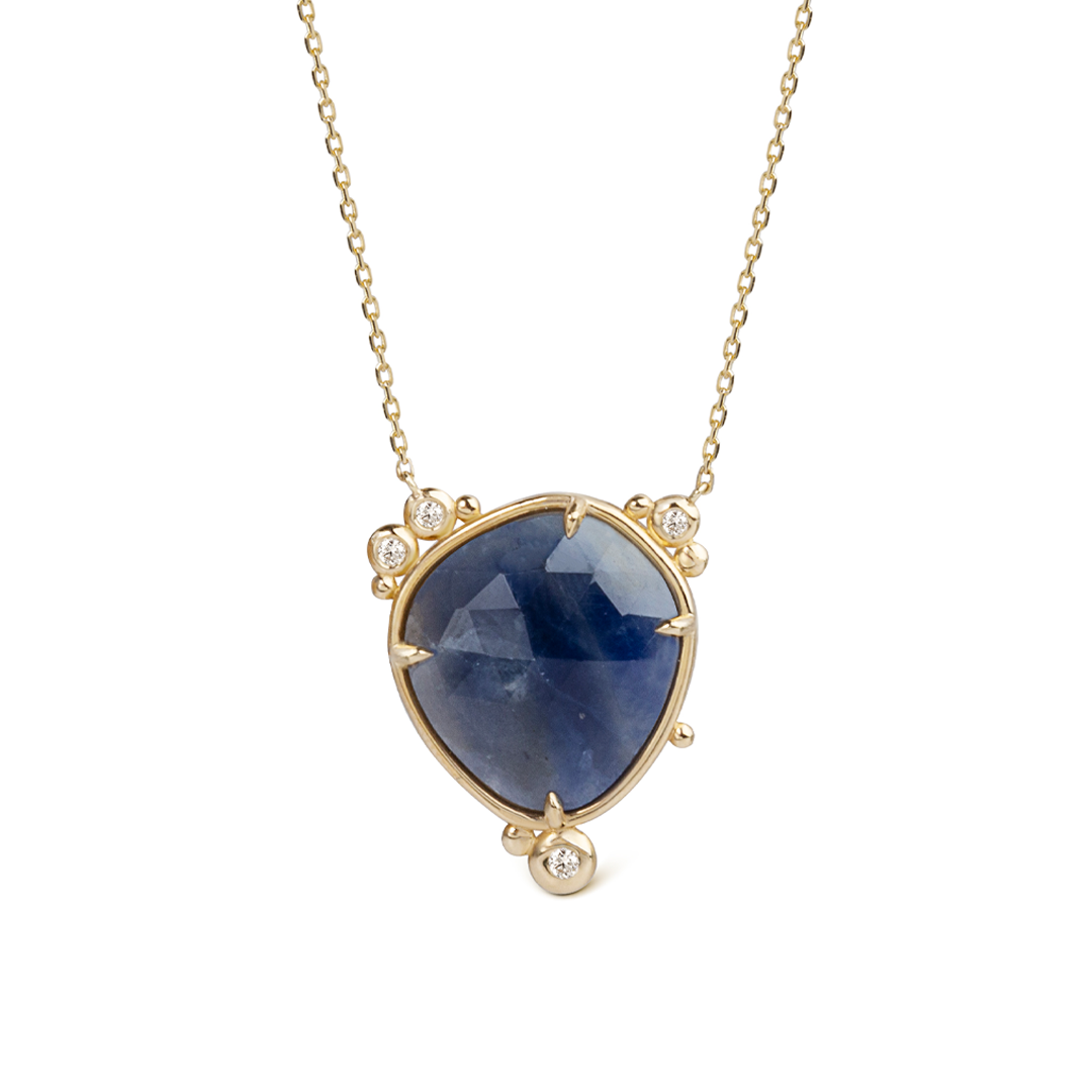 14K Gold Near-round Sapphire Necklace  with a diamond