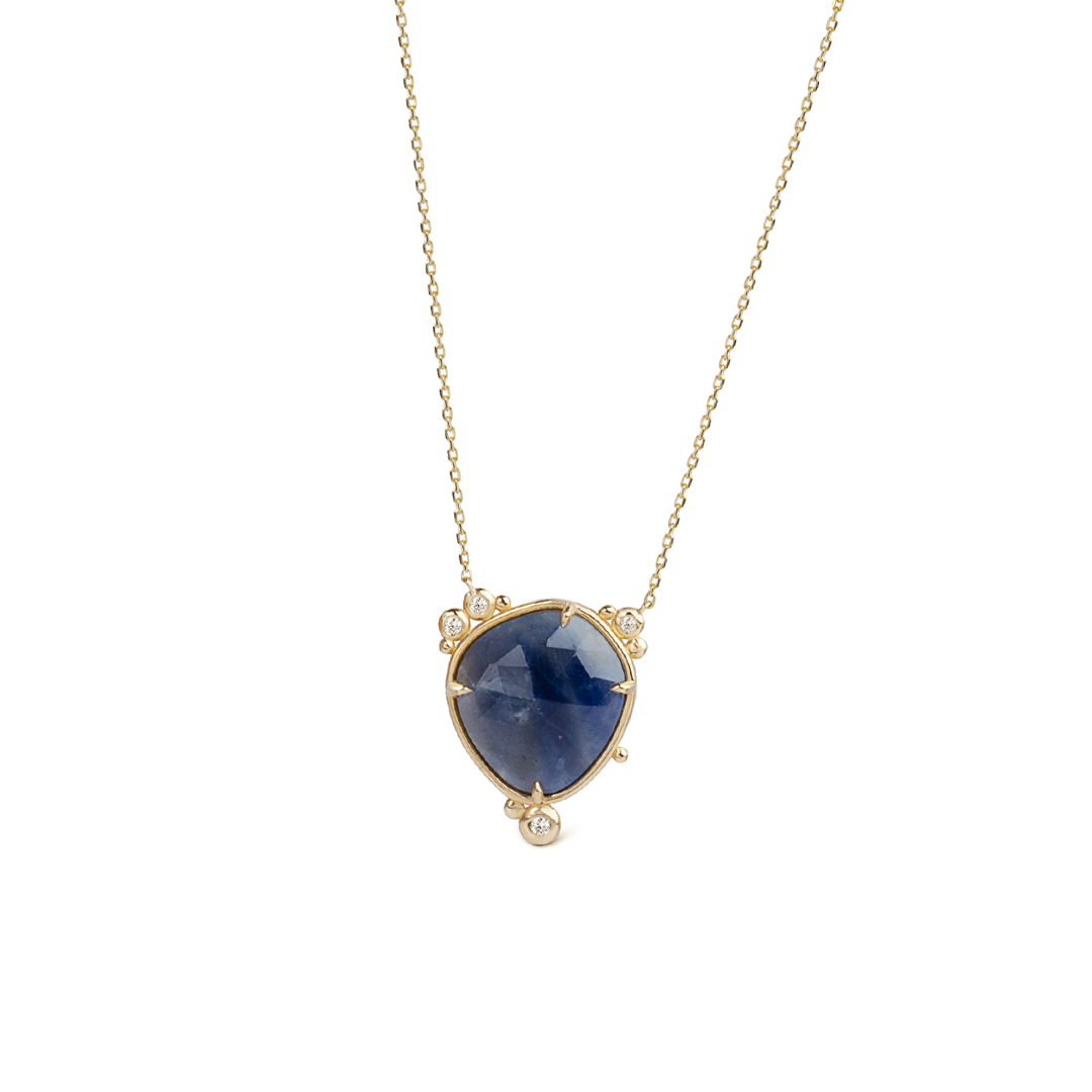 14K Gold Near-round Sapphire Necklace  with a diamond