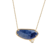 14K Gold Horizontal Sapphire Necklace with a diamond