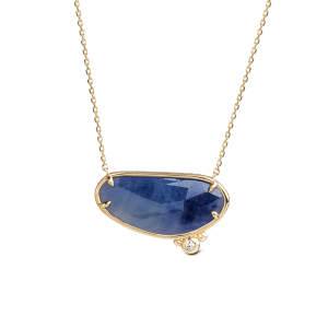 14K Gold Horizontal Sapphire Necklace with a diamond