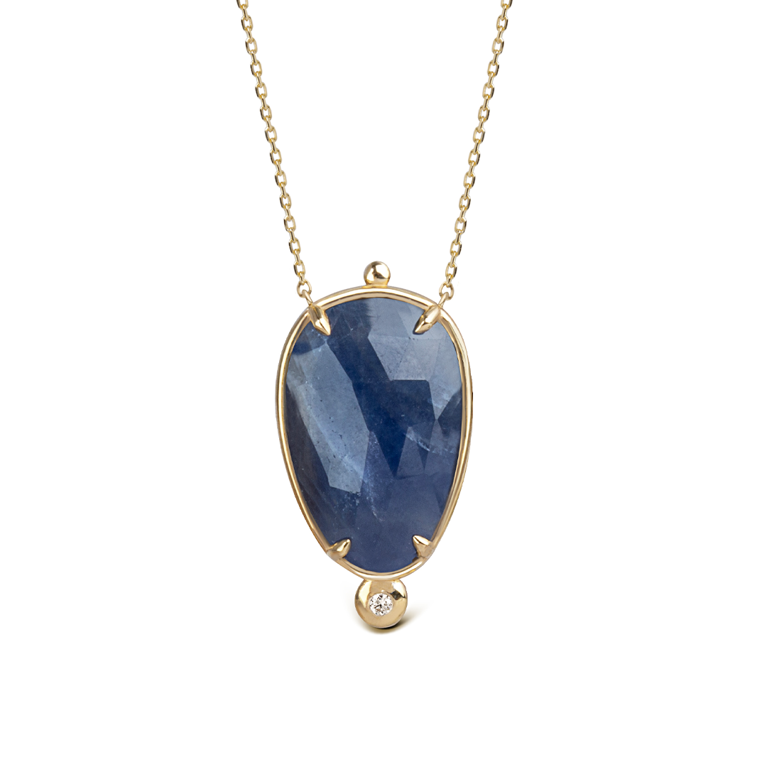 14K Gold Vertical Sapphire Necklace  with a diamond