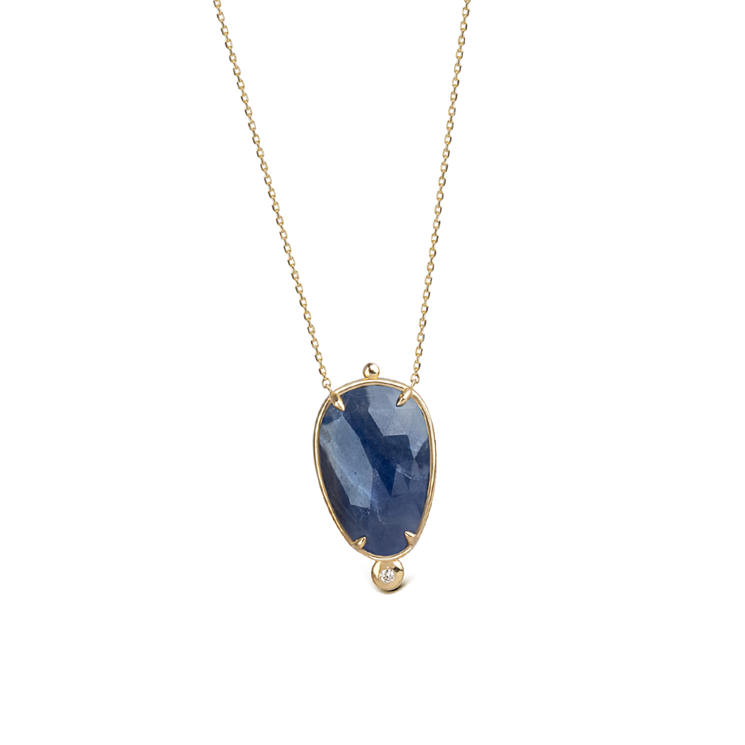 14K Gold Vertical Sapphire Necklace  with a diamond