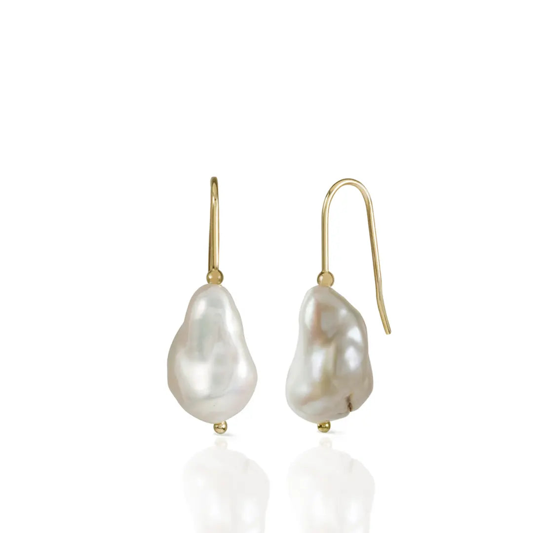 14K Gold Minimal Baroque Pearl Earrings