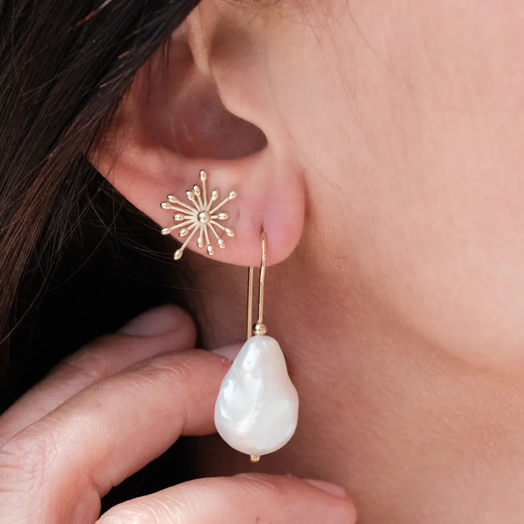 14K Gold Minimal Baroque Pearl Earrings